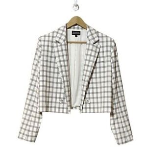 Danielle Bernstein Women’s Black White Plaid Cropped Blazer Size Medium NWT​